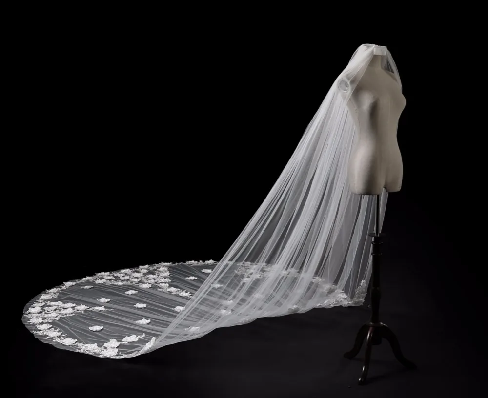 Настоящая фотография 2020 Роскошная свадебная вуаль 5 метров Длинная фата для