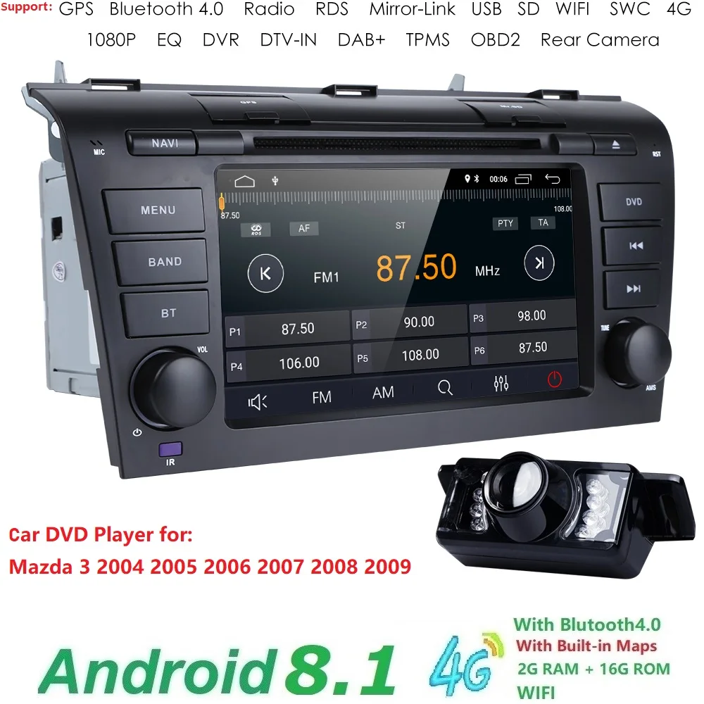 Hizpo 7 дюймов Android 8 1 автомобиль радио для 2009 2008 2097 2006 MAZDA 3 gps Navi Wi Fi 4G Мультимедийный