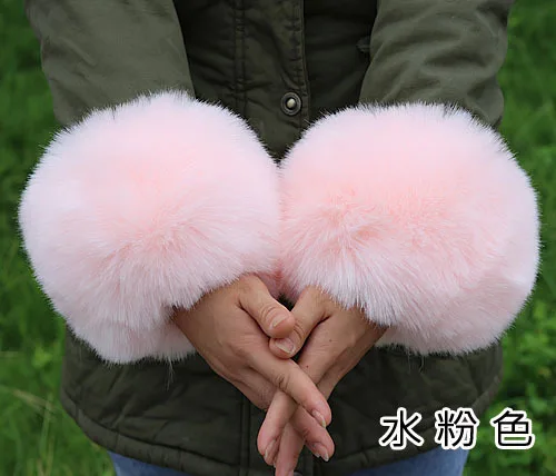 Pink Женские роскошные утолщенные Зимние Теплые наручные руки перчатки кролик искусственный браслет с меховыми элементами манжеты браслеты плюшевые эластичные нарукавники шарф - Цвет: Pink