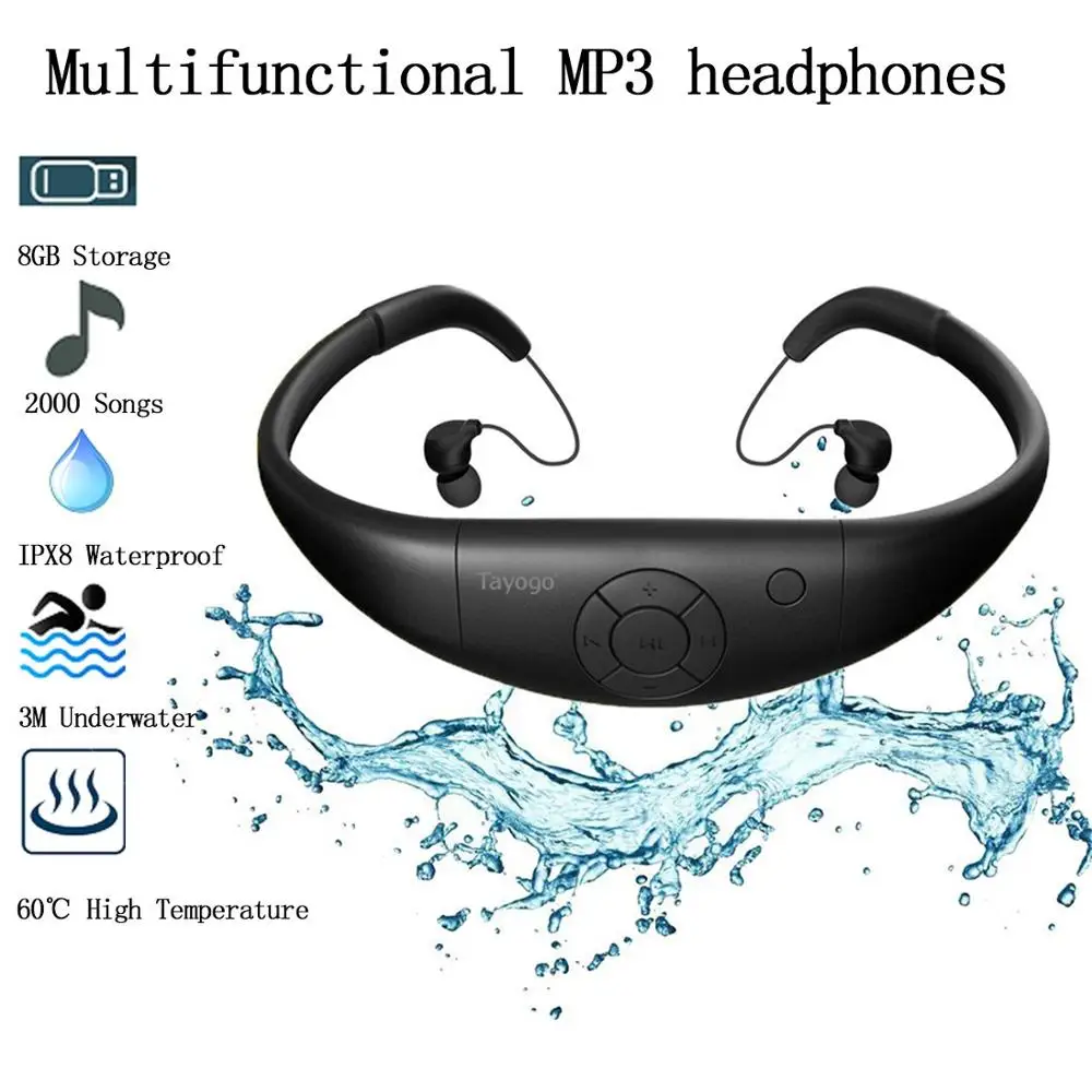 Tayogo IPX8 100% водонепроницаемый MP3 подводный Спорт Плавание музыкальный плеер Bluetooth
