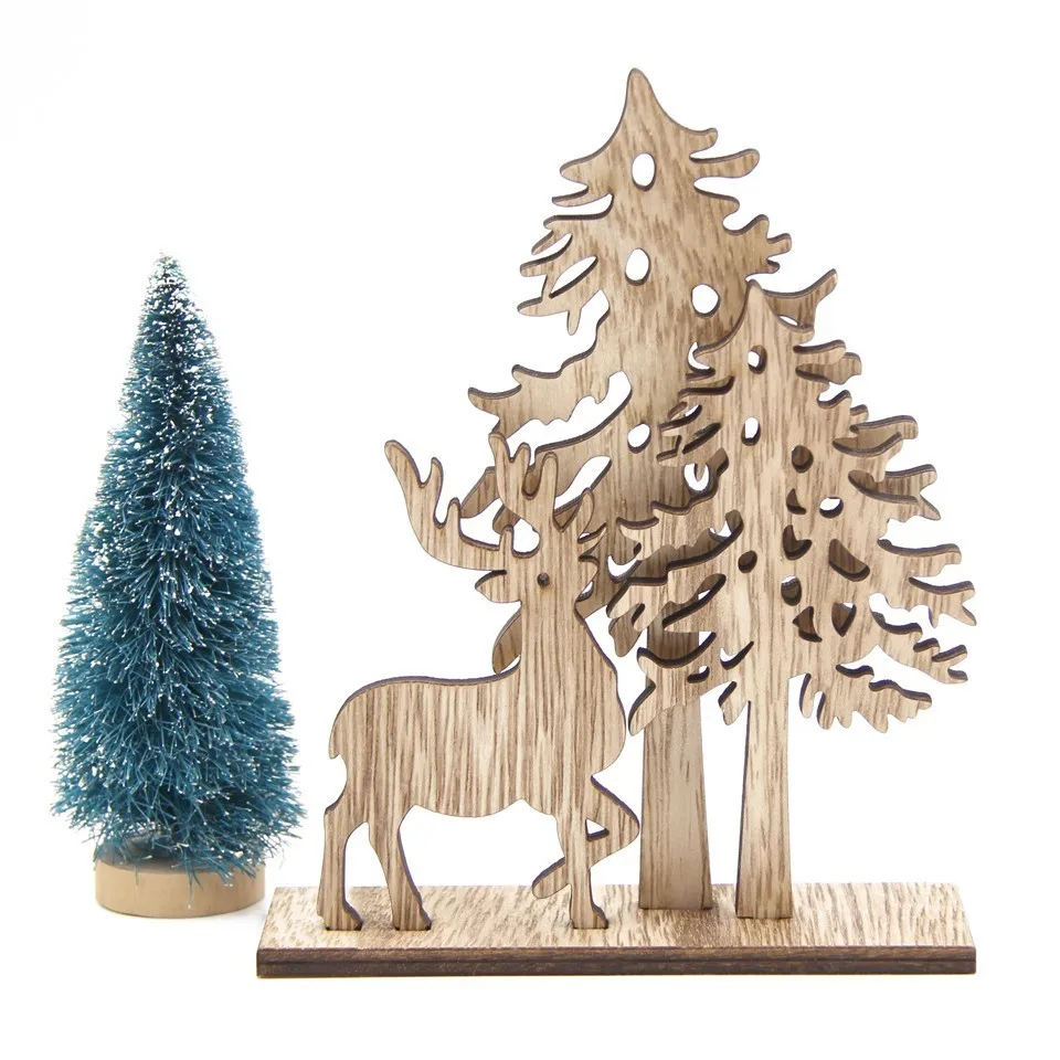 B 1Set Creative DIY Wood Crafts Christmas Santa Claus&Snowman Wooden Ornaments For Christmas Party Supplies Home Table Decorations - Цвет: B