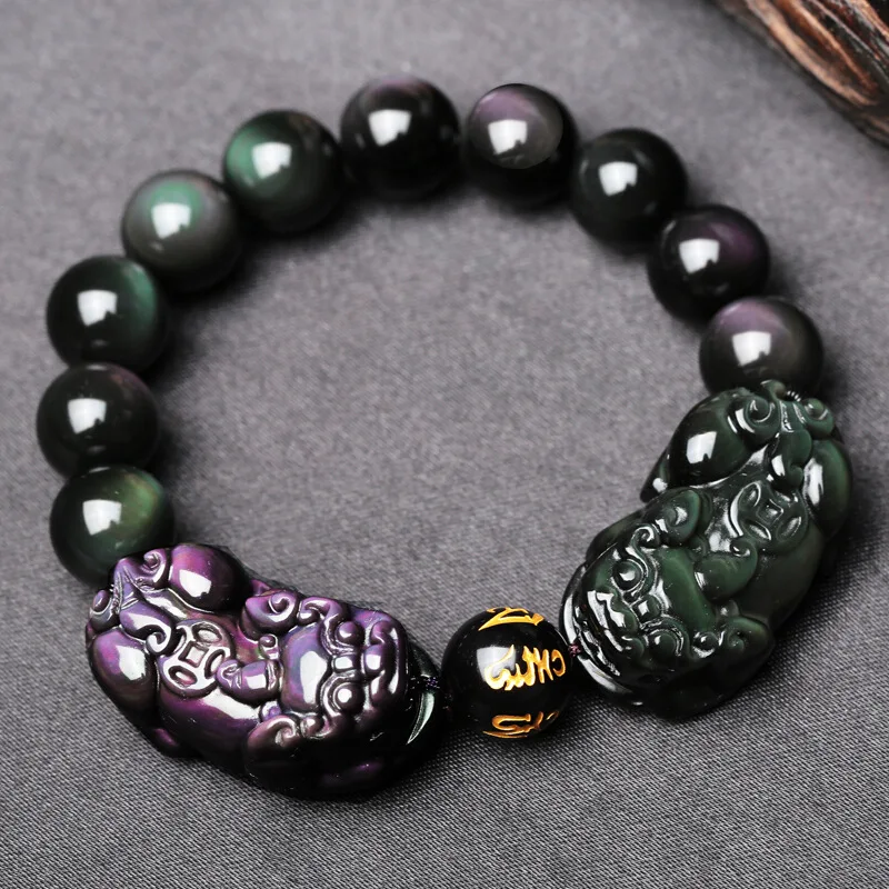 Натуральный Радужный обсидиановый глаз браслет PiXiu 6 слов буддийский молитвенный