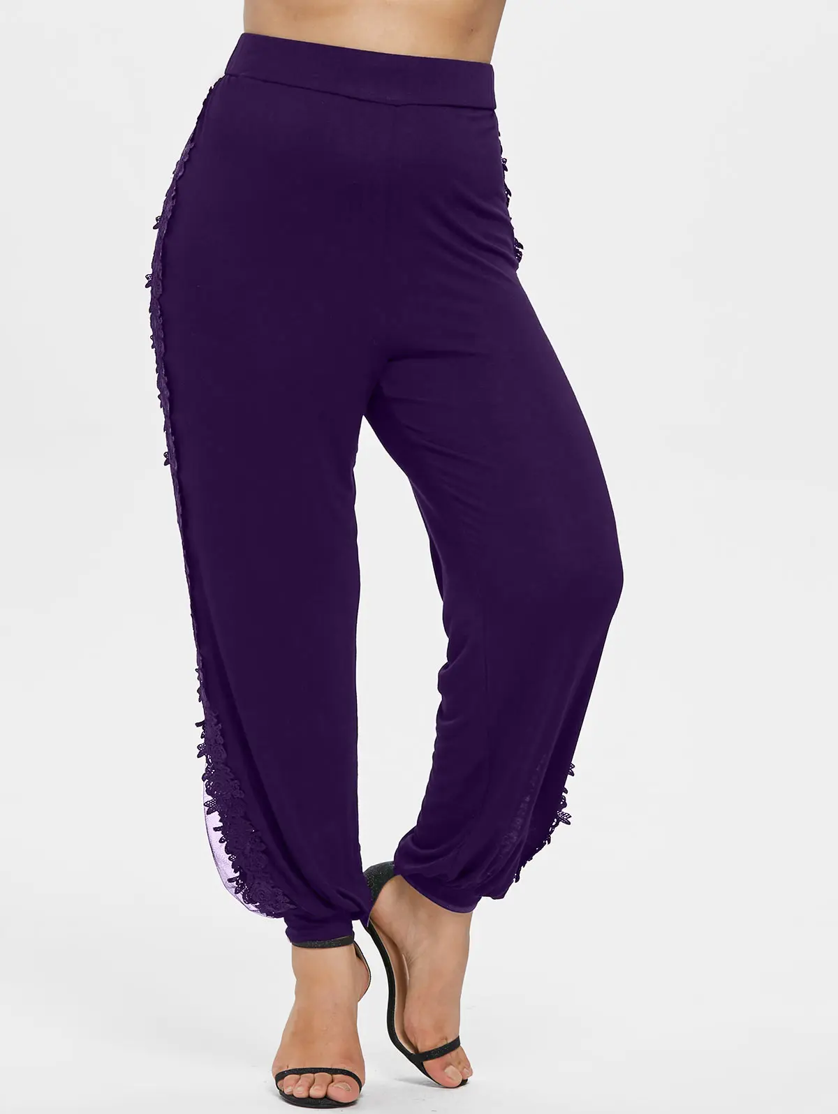 ROSEGAL Plus Size 5XL High Waist Sexy Side Lace Crochet Dance Harem Pants Women Big Size Mesh Trousers Female XXXXL XXXL XXL
