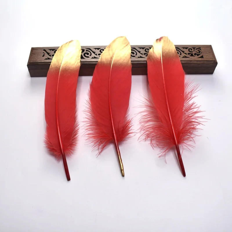 Red gold 10 шт./лот, Золотое гусиное перо для рукоделия, изготовление ювелирных изделий, 15-20 см, сделай сам, натуральные перья, материалы, головной убор, свадебное украшение - Цвет: Red gold