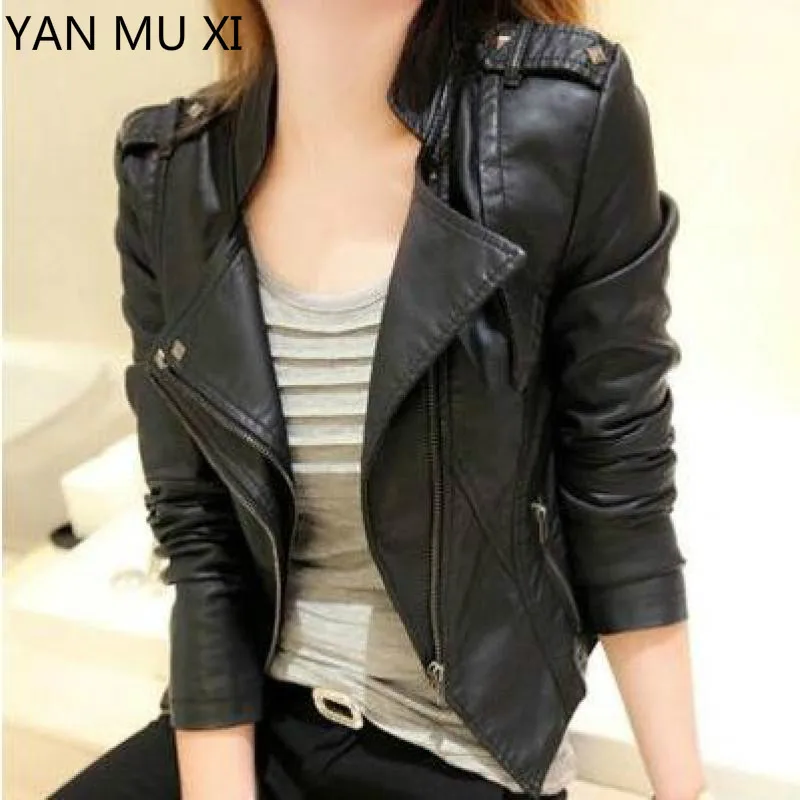 Новый бренд 2017 Весна и осень Pu локомотив кожа женская короткая Корейская тонкая