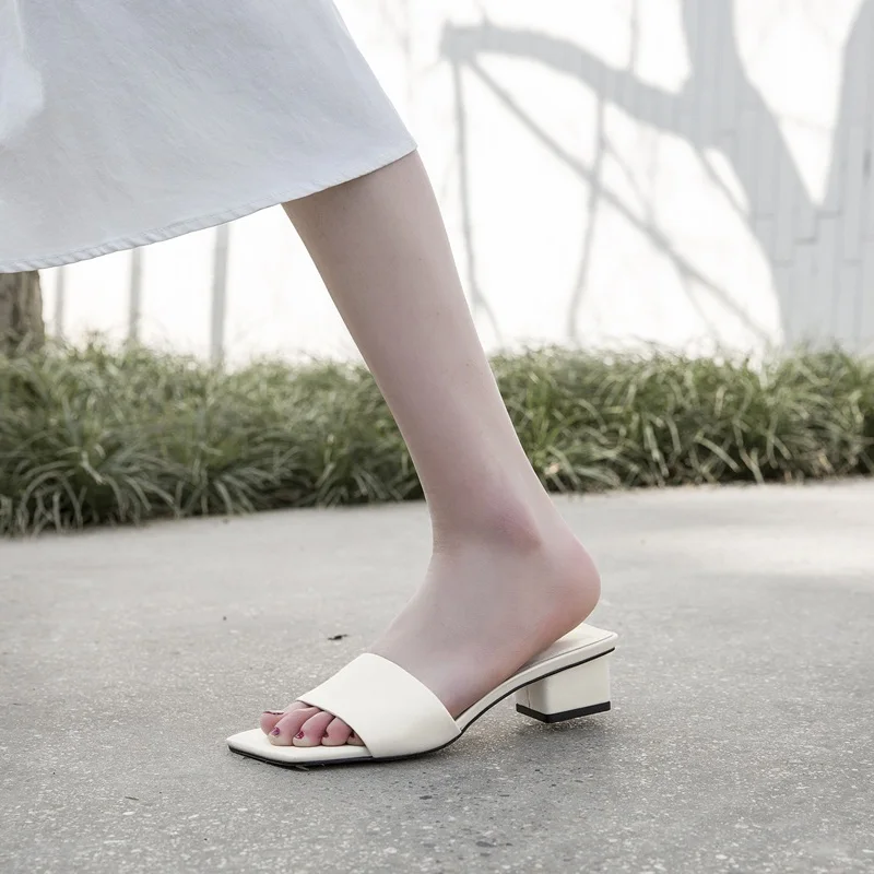 

Simple comfortable summer sandals genuine leather party dress high heels fashion casual slippers ladies shoes women beach mules