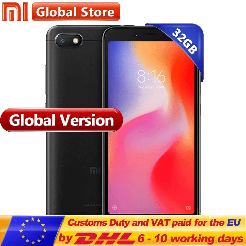 Глобальная версия Xiaomi Redmi 6A 6 2 GB 32 мобильный телефон A22 4 ядра 13 0 МП + 5.0MP двойной