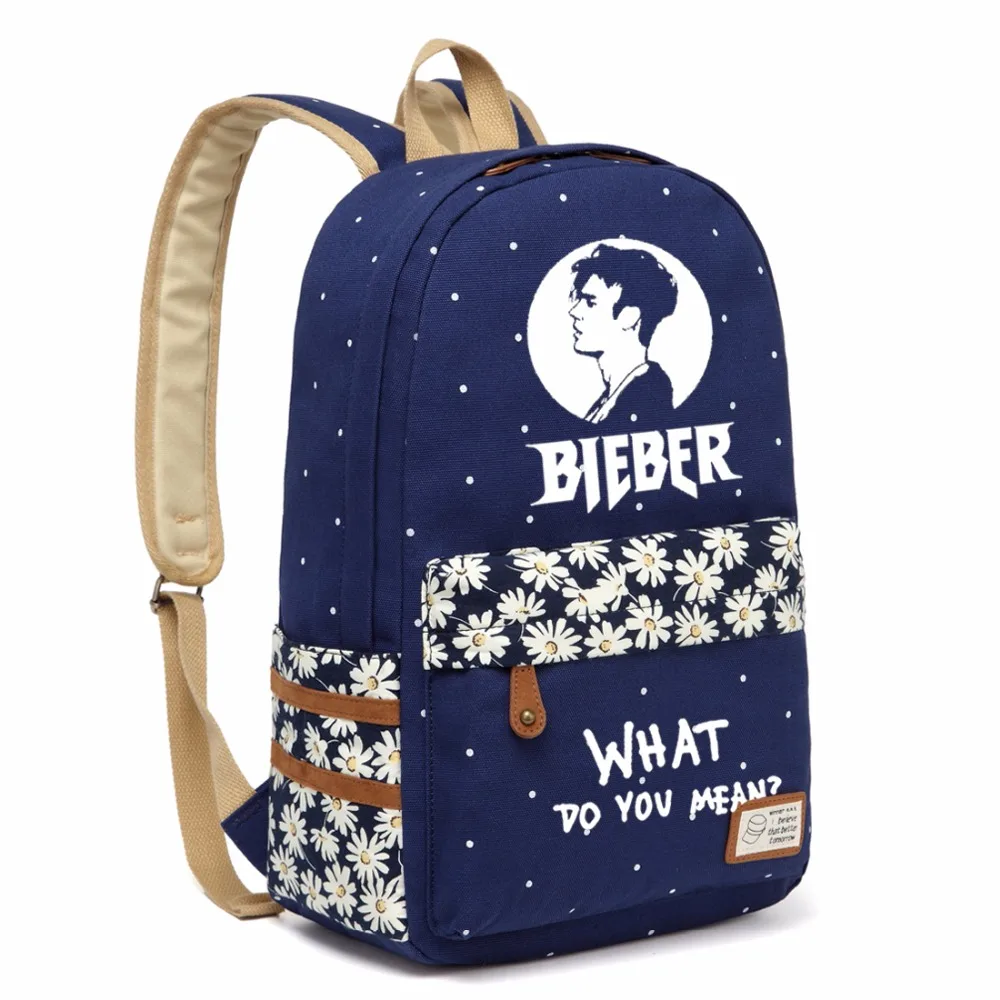 WISHOT Джастин Бибер Холщовая Сумка с цветами волнистые рюкзаки рюкзак для девочек