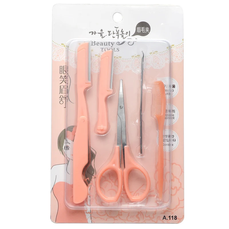 5 шт. Набор для бровей карандаш бритва ножницы трафареты и триммер Расческа