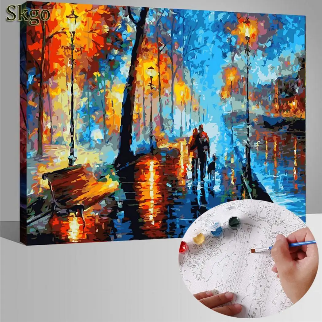 Домашний Декор фрейм закат пейзаж масло DIY живопись по номерам Наборы