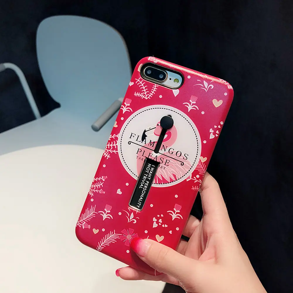 IMIDO Цветочный Фламинго чехол для телефона iPhone 8 Plus скрытое кольцо подставка