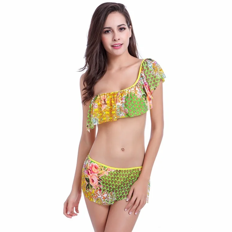 2016 роскошные сексуальный купальник взрыв Волан плеча Трусики бикини