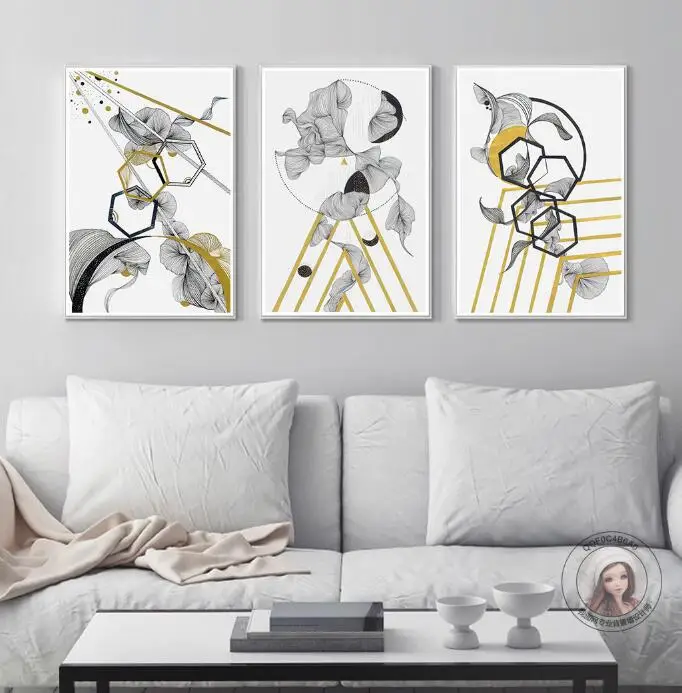 Трехмерные желтые линии без рамки абстрактный серый цветок современная живопись