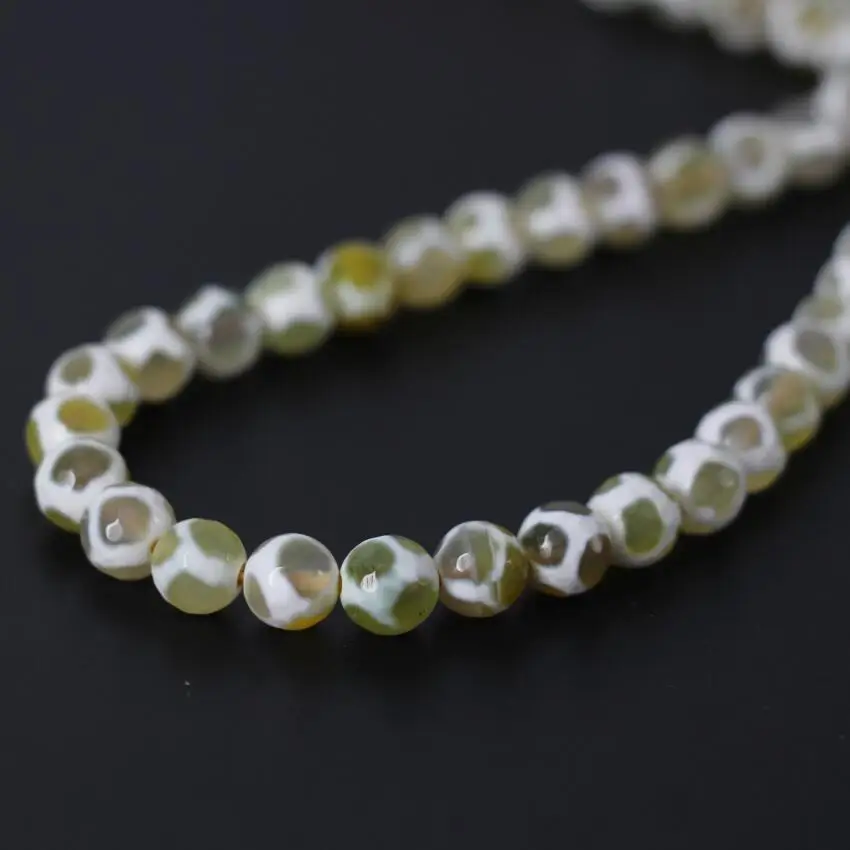 Different size 3Strand/Lot Wholesale Yellow&ampWhite Football Stripe Tibetan Dzi Onxy Faceted Round Loose Beads DIY Jewelry Making |