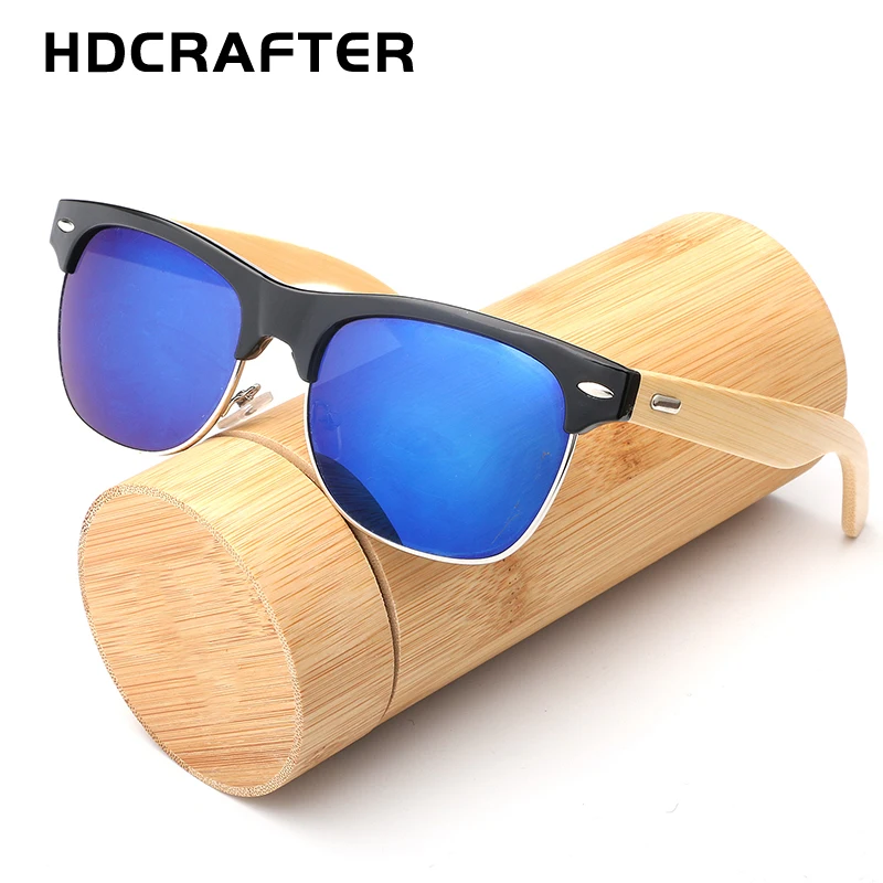 HDCRAFTER новые мужские бамбуковые солнцезащитные очки Ретро Винтажные в полуоправе солнцезащитные очки в деревянной оправе для мужчин женщин Gafas Oculos de sol