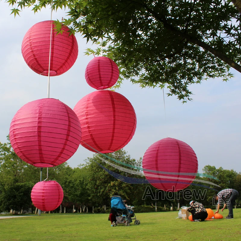 Бумажные фонарики розового и красного цветов 7 шт./лот разные размеры (10 см 40 см)