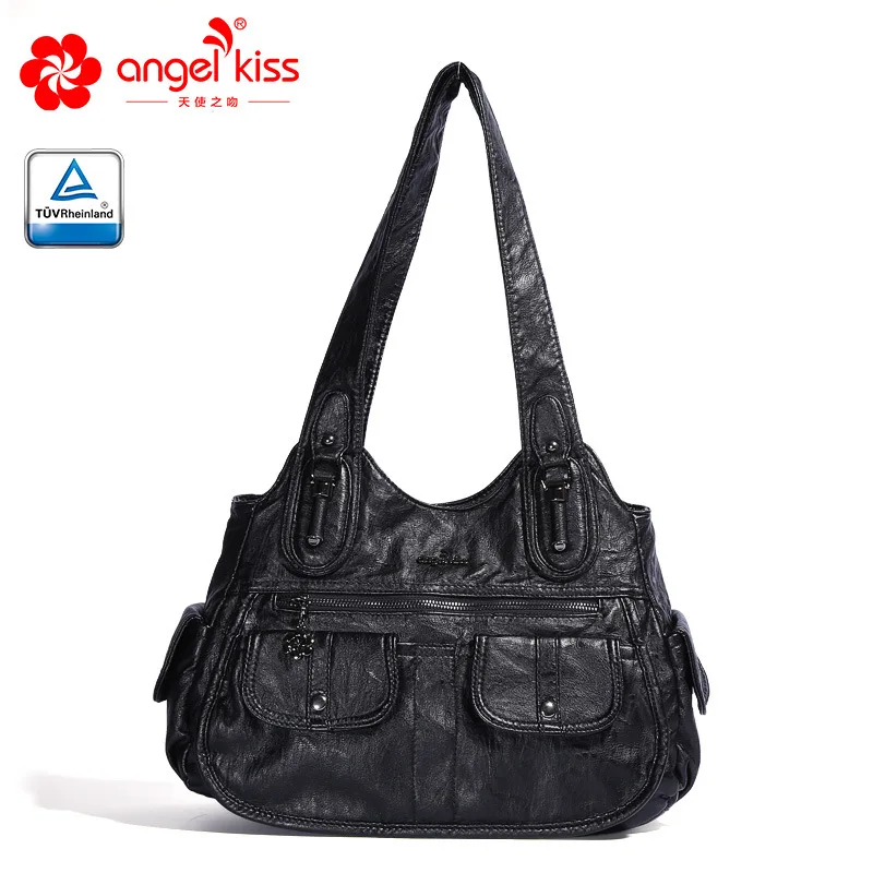 Black Angelkiss, новинка,, повседневные вместительные Сумки из искусственной кожи, модные кожаные женские сумки-тоут, сумки через плечо, сумки-мессенджеры - Цвет: Black