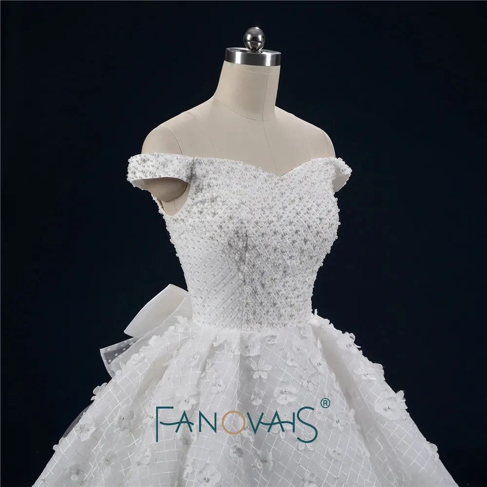 Лодка Шеи Свадебные Платья Роскошные Полный Бисер Жемчуг Vestido Dе Novia 2019 Старинные