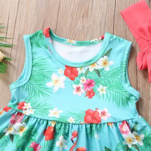 2018 New Princess Kid Girl Flamingo Floral Dress Baby Girls Sleeveless Summer Party Children Fashion Outfit Sundress | Детская одежда и