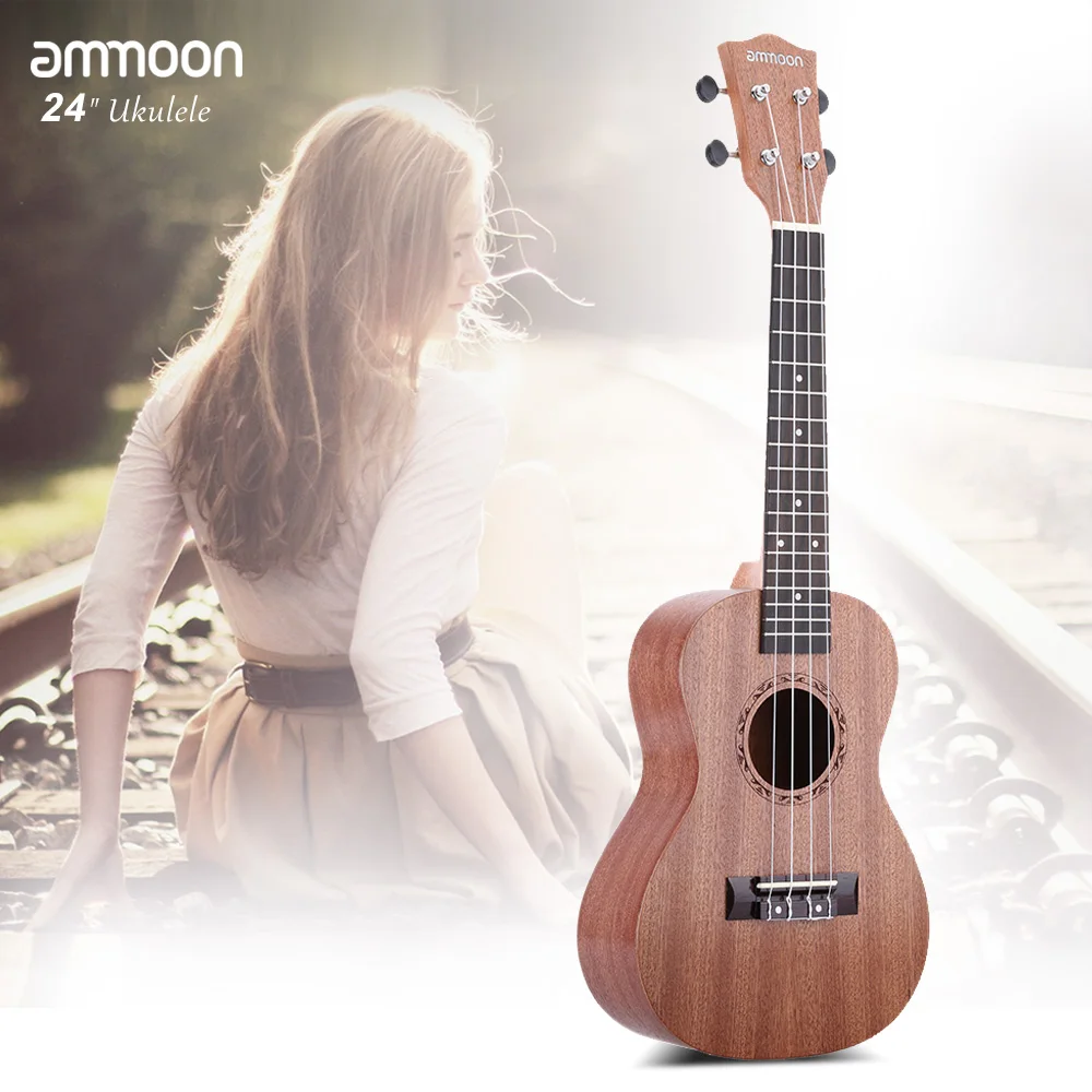 Ammoon 24 дюймов Гавайские гитары укулеле полный Sapele панель палисандр гриф открытый ручка инструмент