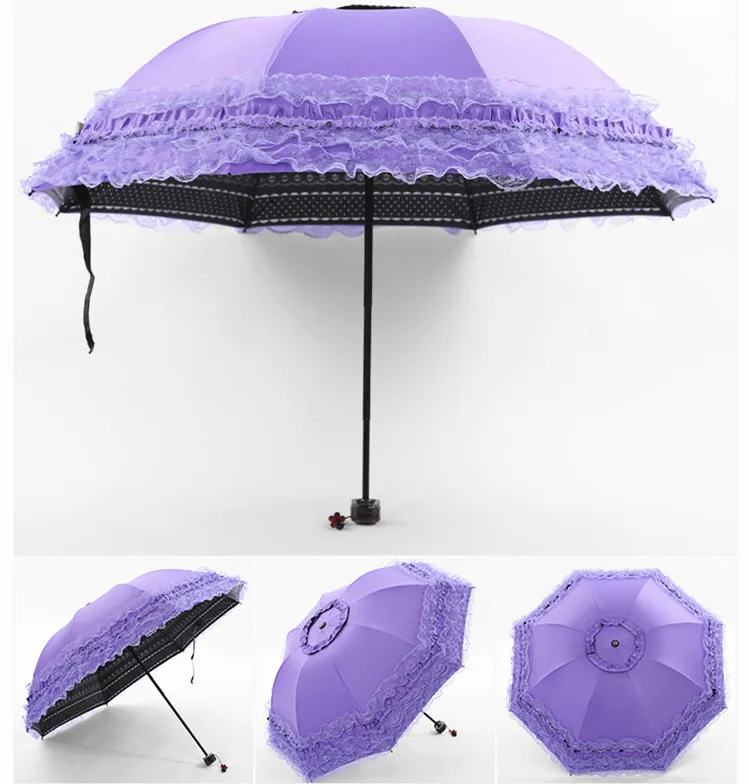 Korea Small Fresh Umbrellas Umbrella Rain Woman Folding Female Princess Sunscreen Lace Sun Umbrella UV Protection Goddess