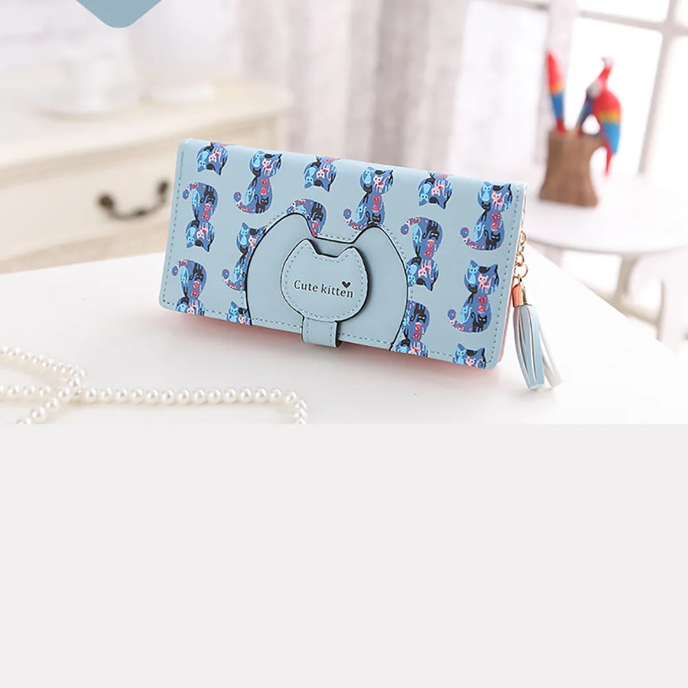 BU Aelicy Женские кошельки Кот из искусственной кожи Длинный кошелек Hasp телефон сумка Деньги Монета Карманный держатель для карт Женский кошелек сумочка - Цвет: BU