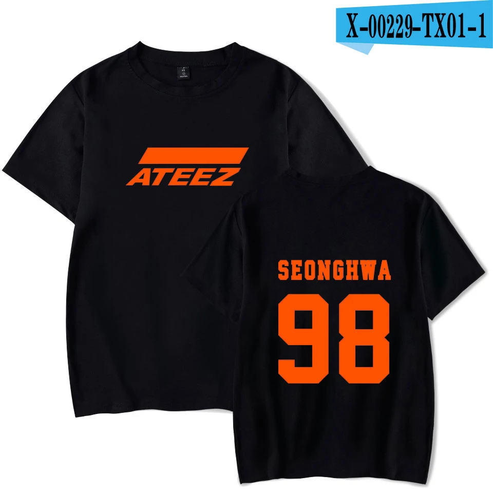 Black ATEEZ/футболка; топы; Hongjoong Seonghwa Yunho Yeosang San Mingi Wooyoung Jongho Kpop group; одежда для подростков - Цвет: Black