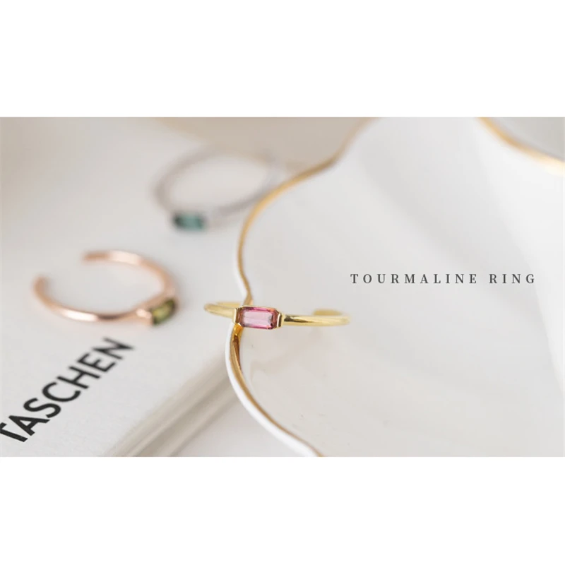 Close To Me Wholesale Real S925 Sterling Silver Natural Tourmaline Handmade Fine Jewelry Ring Cute Rings for Women'Gift