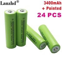 24pcs 100 new original inr18650 3 7v 3400mah 18650 with pointed lithium rechargeable battery for flashlight batteries no pcb