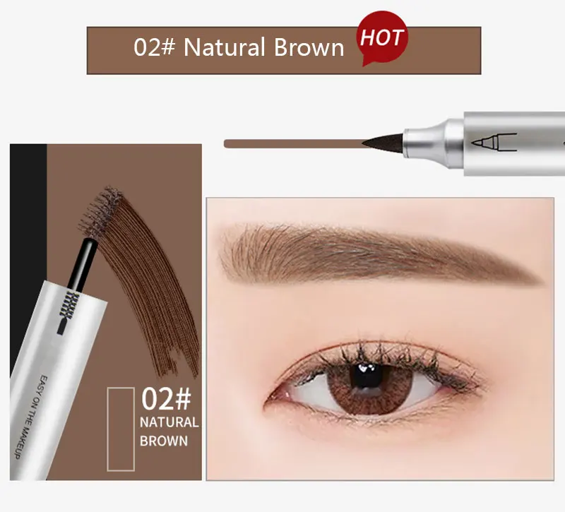 02 Natural Brown NOVO коричневая ручка для увеличения бровей, карандаш для бровей+ красящий крем для бровей с кистью для макияжа, водостойкий стойкий карандаш для бровей - Цвет: 02 Natural Brown