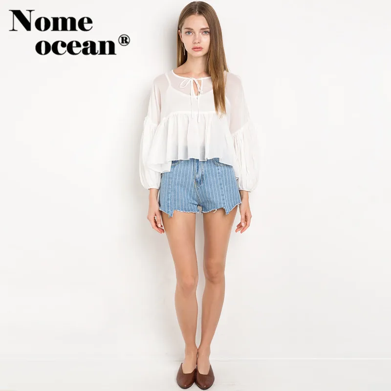 Женская блузка на шнуровке с низким высоким подметом и баской 2018 летние осенние