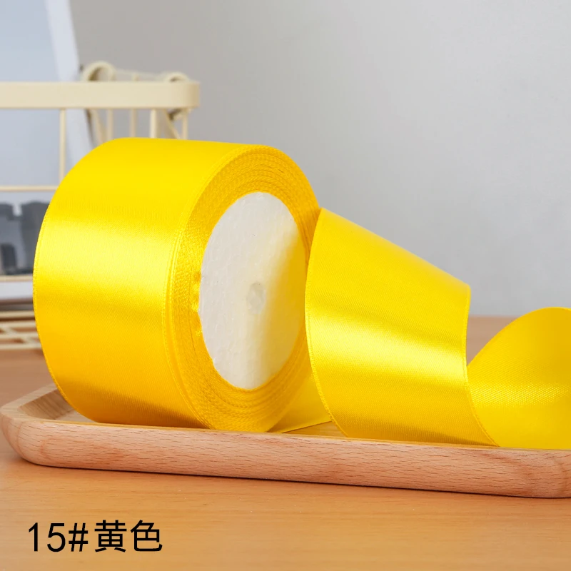 22 метра/рулон 2 дюйма = 5 см шелковые атласные ленты DIY Искусственные розы цветы Свадьба День Рождения Вечеринка Конфеты Подарочная коробка Упаковка Ленты - Цвет: Yellow