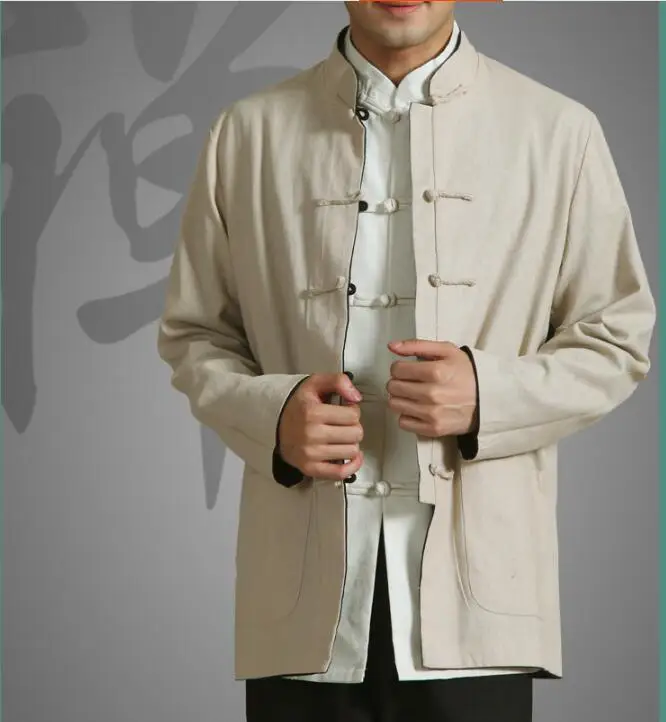 Китайские мужские тканевые пальто с длинными рукавами традиционные винтажные