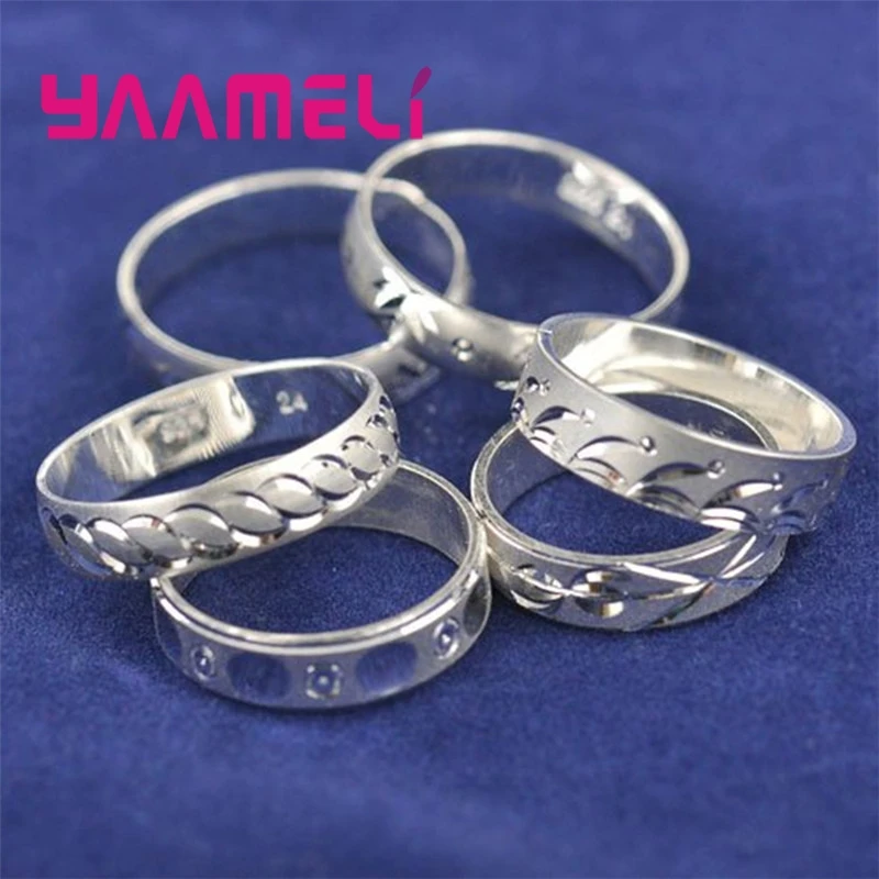 50pcs Wholesale 925 Sterling Silver Bands Rings for Women Men Chinese Stylish Carving Flower Design Jewelry Cheap