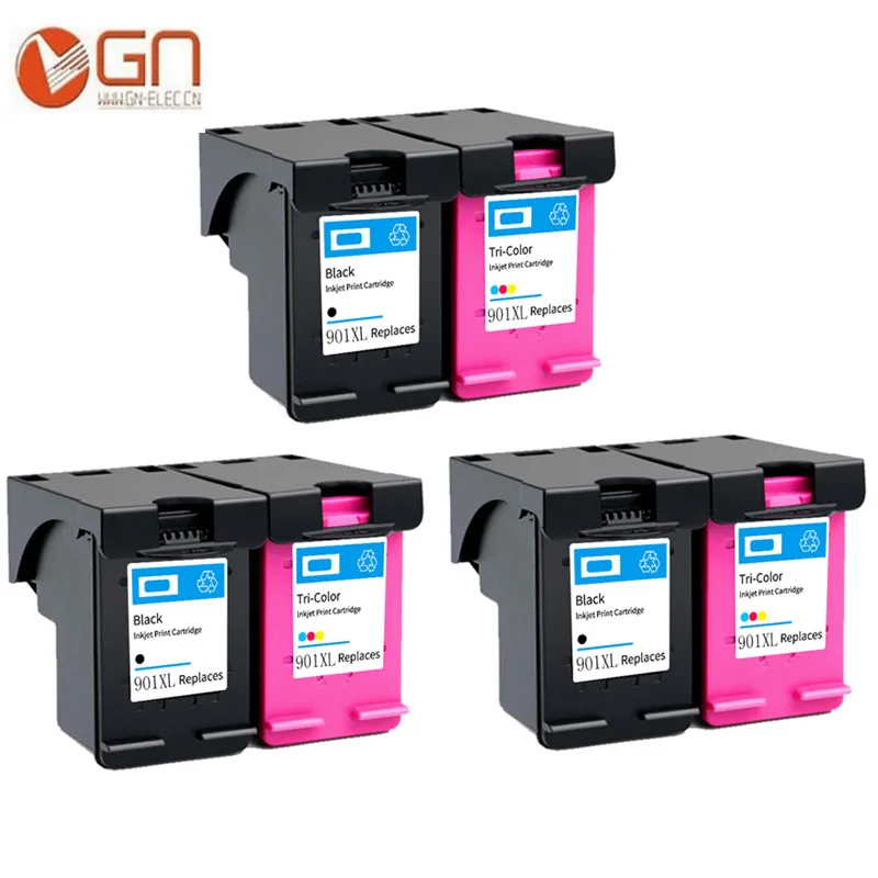Чернильный картридж GN 6 шт. (3 * черный + 3 трехцветный) для принтера HP 901 hp Officejet J4500 4540