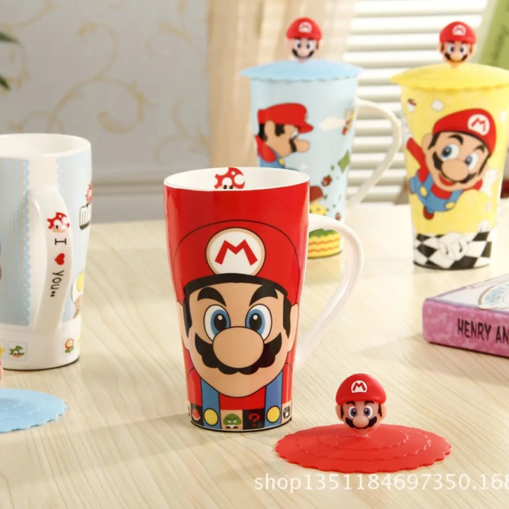 Керамическая кружка для завтрака KEYAMA Super Mario 1 шт. с силиконовой крышкой|milk mug|mug
