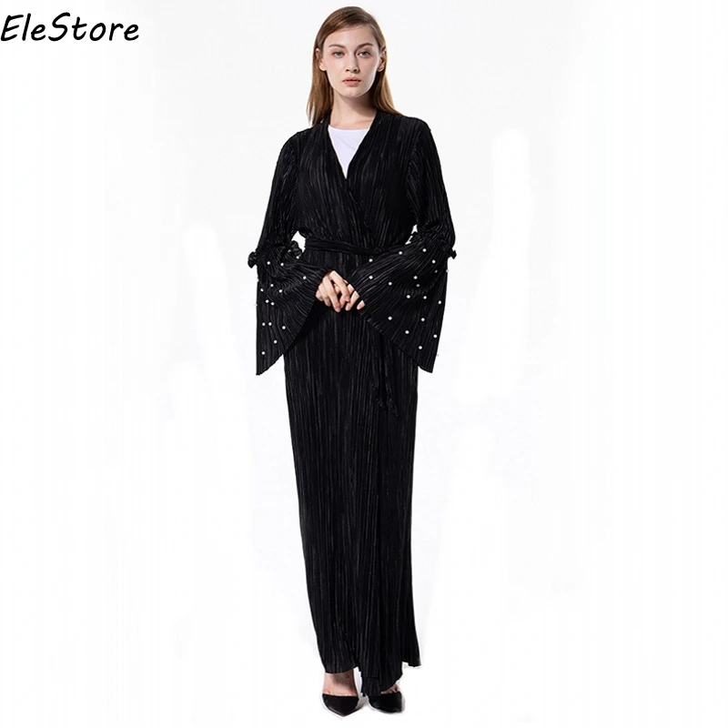 Абая Дубай 2018 для женщин открытое мусульманское платье Исламский длинный рукав