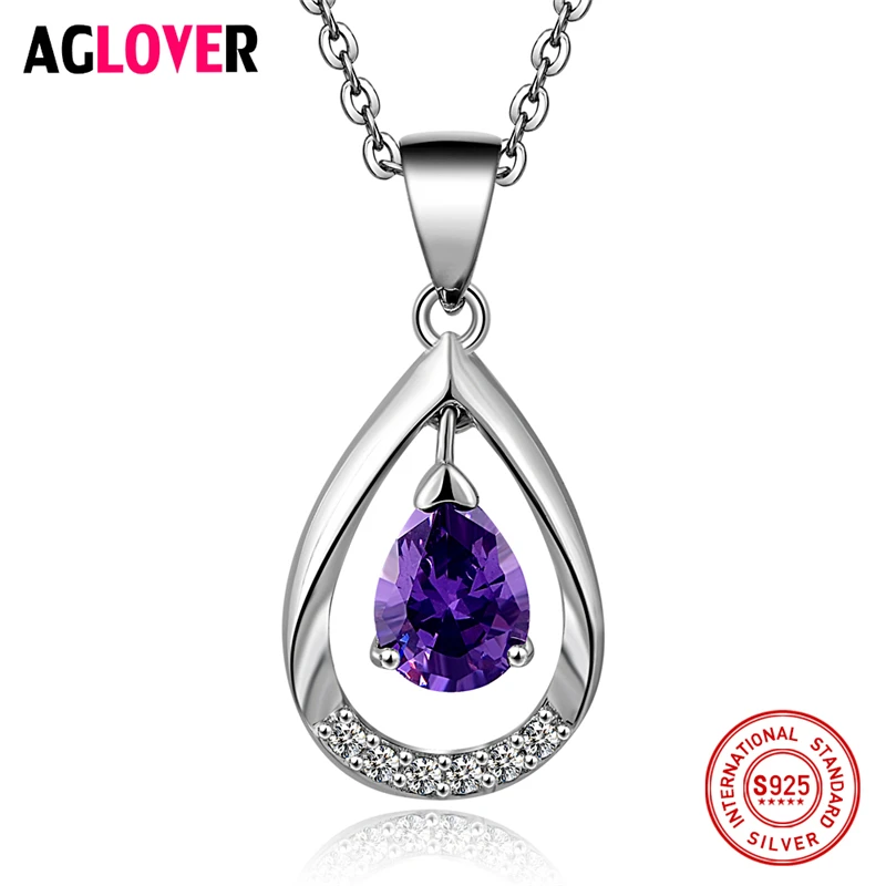 

AGLOVER Charm 925 Silver Necklace Women Fine Jewelry 100% Sterling Silver AAAA 9mm Zircon 50cm Silver Chain Fashion Jewelry