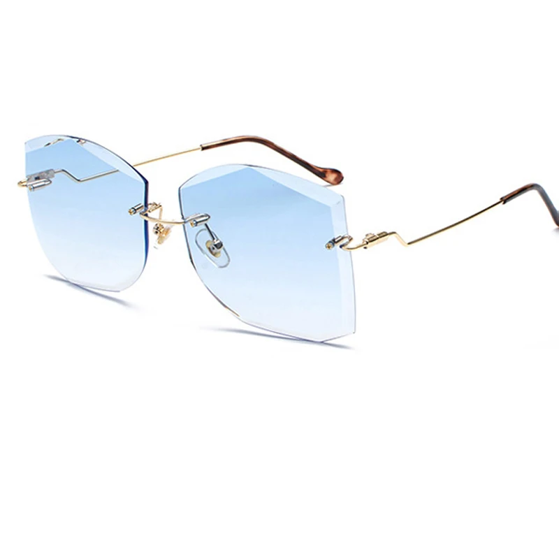

ALOZ MICC Luxury Rimless Sunglasses Women Vintage Metal Big Frame Lady Sun Glasses Fashion Marine Lens Eyeglasses UV400 Q266