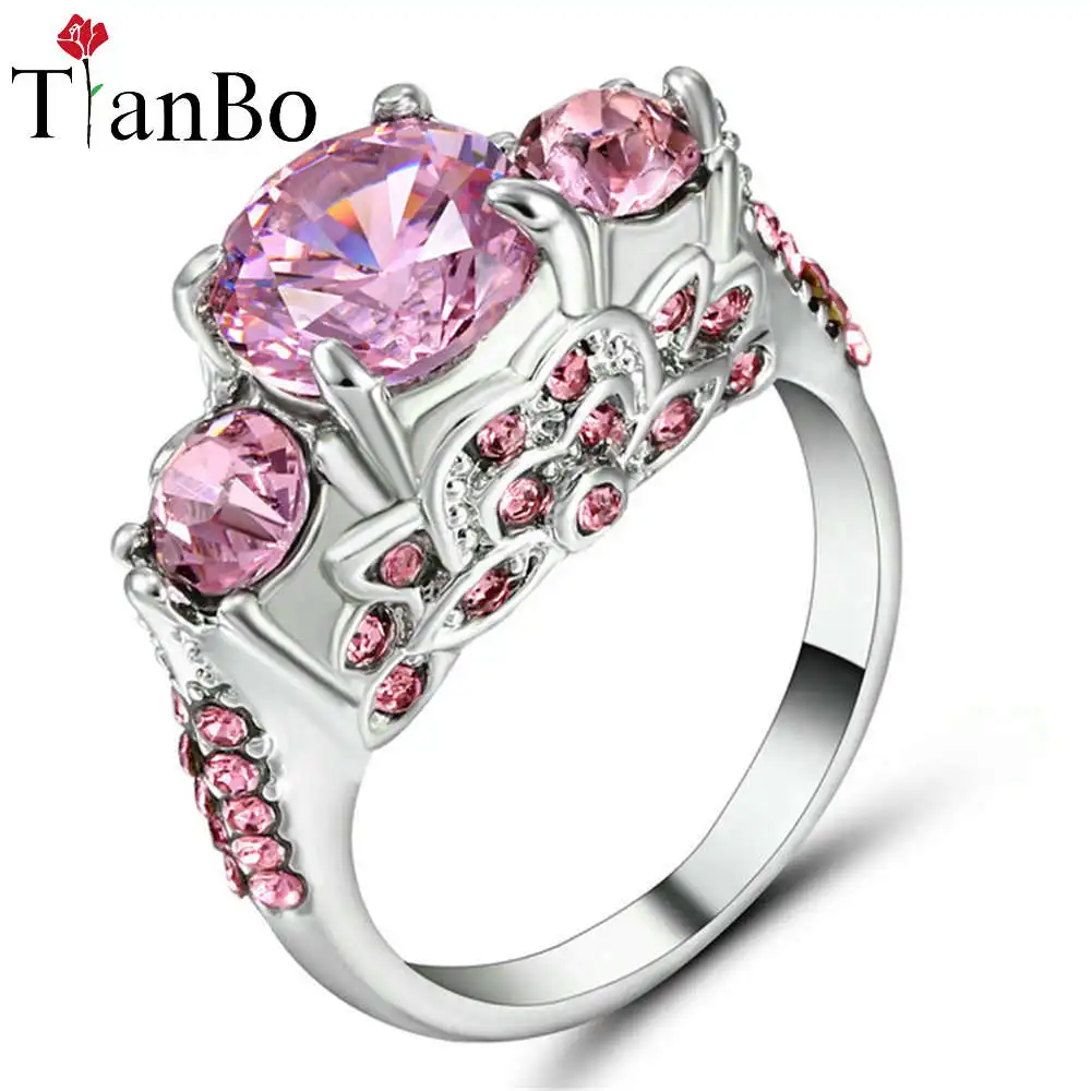 Женское и мужское кольцо TianBo Винтажное с фиолетовым/розовым камнем цвет белый