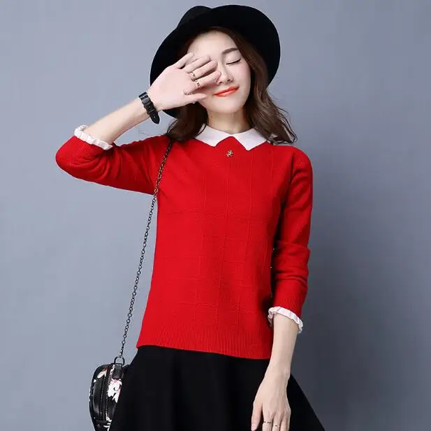 Свитер женский кашемировый с отложным воротником и длинным рукавом осень 2017 |