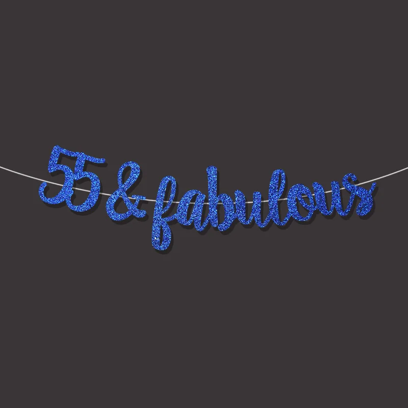 blue Золотой/черный/серебряный блеск 55& замечательный баннер 55-й happpy День Рождения Декор 55 юбилейные праздничные украшения поставки - Цвет: blue