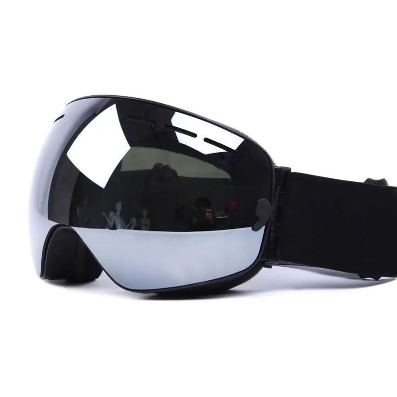 Black Silver UV400 противотуманные двухслойные лыжные очки большие линзы маска для катания на лыжах очки снежные очки для сноуборда зеркальные очки с покрытием для мужчин - Цвет: Black Silver