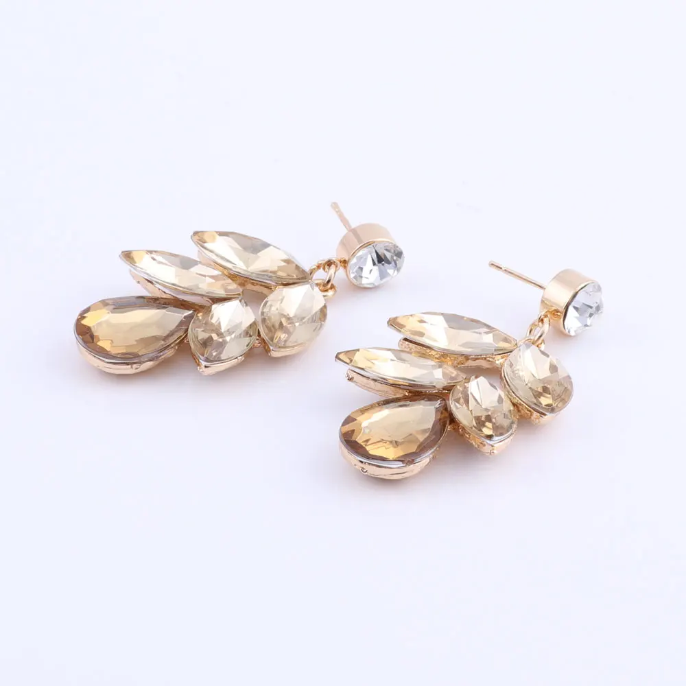 Women Champagne Crystal Wedding Bride Party Costume Accessories Bridal Necklace Earring Jewelry Sets | Украшения и аксессуары