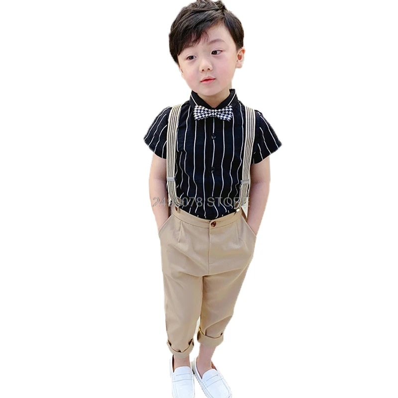 Комплект школьной формы для мальчиков и девочек рубашка на лямках брюки