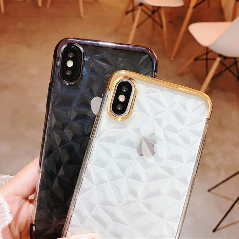 Прозрачный Силиконовый ТПУ мягкий 3D чехол кубик с бриллиантами для iPhone XS MAX 6 5