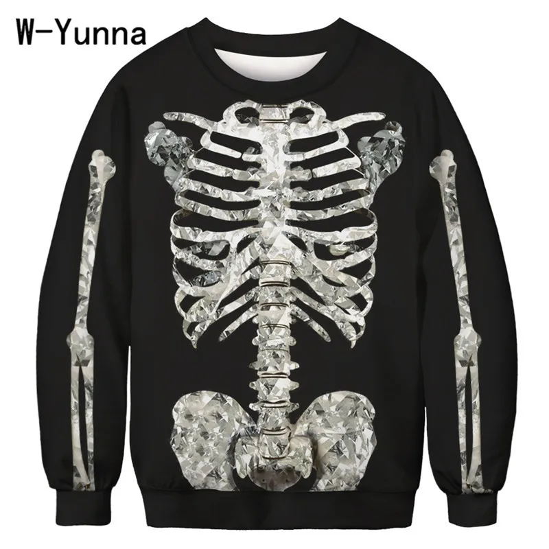 white skeleton W-Yunna, 6 видов, череп, скелет, принт, круглый вырез, кофты для женщин, готика, Харадзюку, 3d принт, высокое качество, спандекс, осенняя женская одежда - Цвет: white skeleton