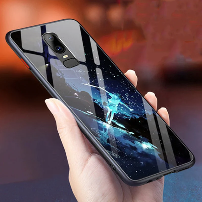 Роскошные закаленное Стекло телефон чехлы для Oneplus 6 мягкий TPU бампер силиконовый защитный Oneplus6 чехол One plus 6 funda 1+ 6 Coque
