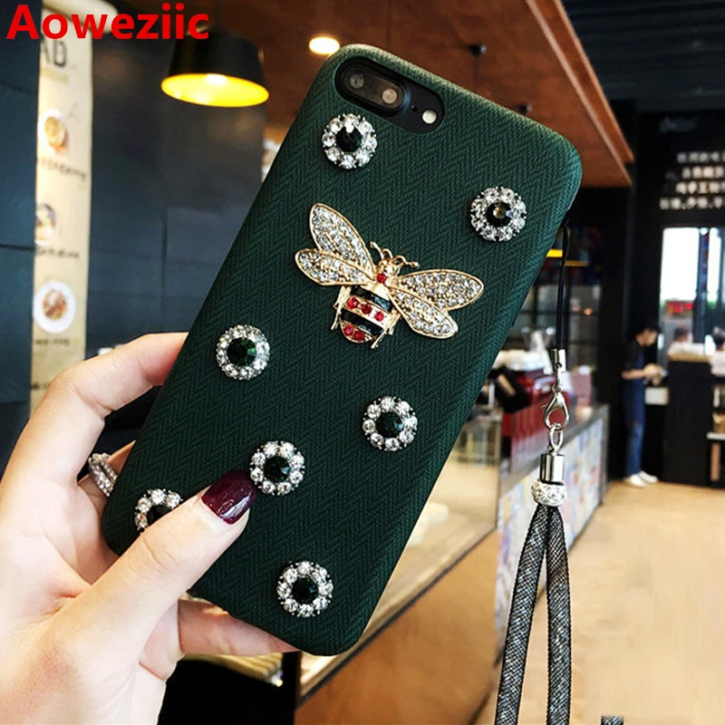 Aoweziic Мода для iPhoneX 7 8 плюс 6 s+ плюс XR XS MAX Kawaii DIY Bling Блеск Кристалл Bee из мягкой кожи с ремешком телефон случаях