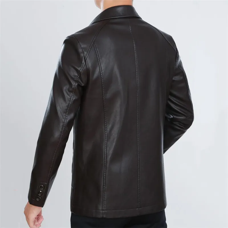 Spring Autumn Men Leather Jacket New Mens Business Casual Sheepskin Coats Plus Velvet Thick Loose Warm Male Outerwear N599